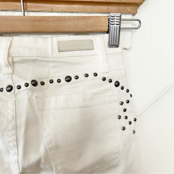 Blank NYC The Intro White Studded Mid Rise Cotton Blend Cropped Jeans Size 24 - Picture 4 of 9